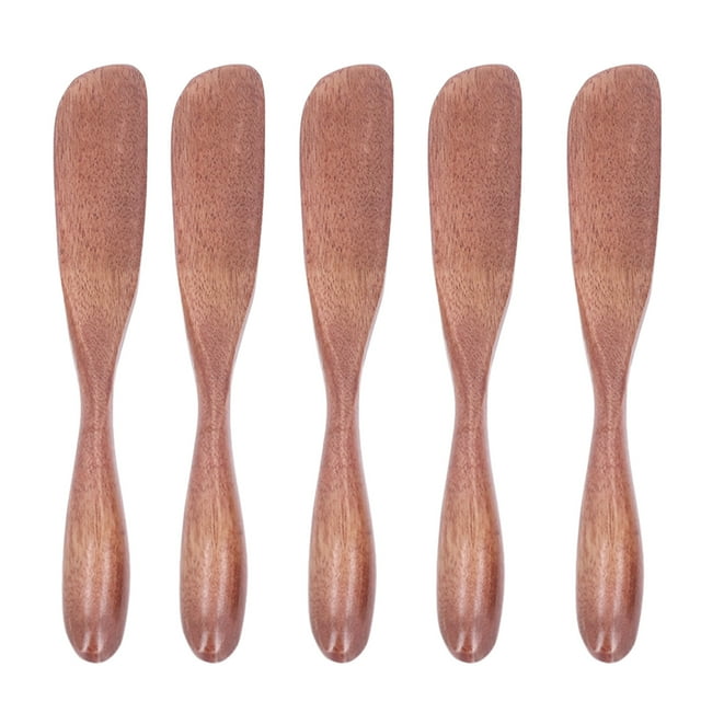 5 cuchillos de madera para mantequilla, mermelada, queso, vajilla japonesa para pan, mascarilla facial, color oscuro.