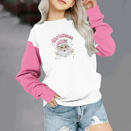 

Geire Children Christmas Sweatshirt Stylish Colorblock Printed Long Sleeve Crew Collar Top Loose Pullover Sweatershirts for Boys & Girls 1-12 Years