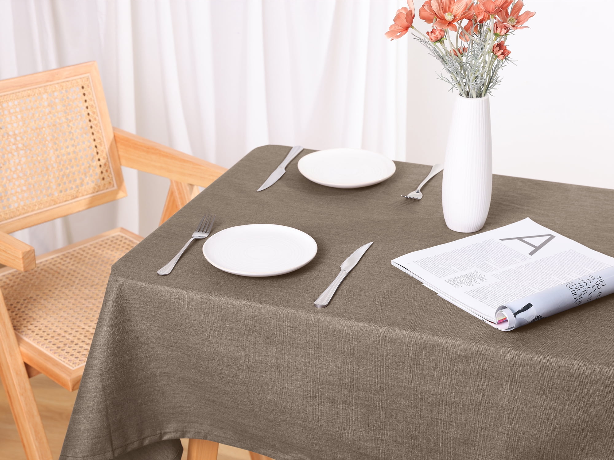 Unique Bargains Rectangle Wrinkle Resistant Washable Linen Table Cover Tablecloth Coffee 51"x71"