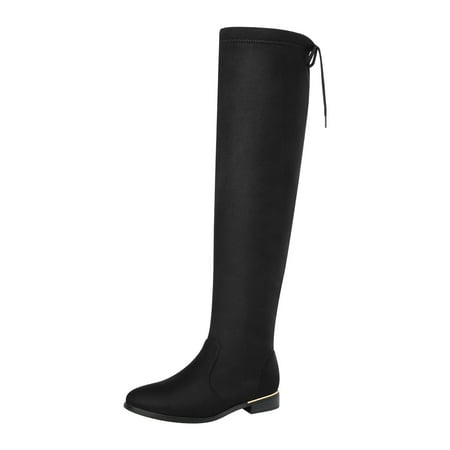 

DREAM PAIRS Women s Low Heel Thigh High Over The Knee Flat Winter Boots UPLAND BLACK Size 9.5
