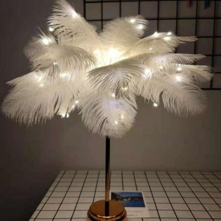 

Feather Table Lamp Feather Lampshade LED Night Lamp Bedside Table Lights with Remote Control Feather Desk Lamp for Bedroom Wedding Decorative Birthday Gift