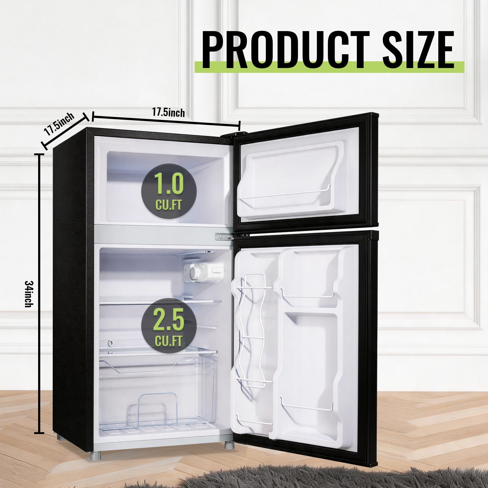 WANAI 3.5 Cu.ft Mini Fridge Compact Refrigerator with Freezer Small Fridge For Bedroom, Office, Kitchen, Apartment, Black