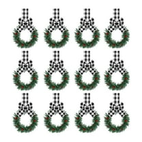 12 Pcs Christmas Kitchen Cabinet Wreaths with Ribbon 5.12 Inch Mini Christmas Wreath Small Kitchen Wreath Greenery Wreath for Window Door（Black)