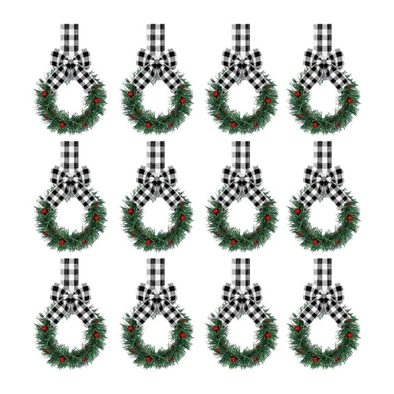 2025 & CISIL - Christmas Kitchen Cabinet Wreaths With Plaid Bow Ribbon Hanging Cabinet Doors Wreaths Decorative For Kitchen Window Outdoor Indoor Holiday Decor