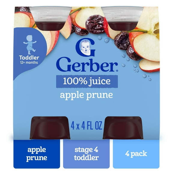 Gerber Fruit Juice, Apple Prune, 4 fl oz Bottle (6 Pack)