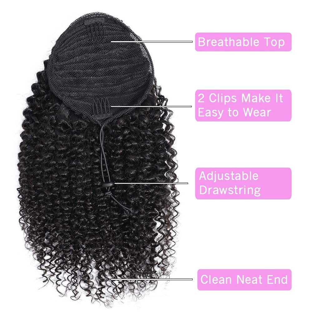 Human Hair Ponytail Extensions 10-24 Inch Long Afro Kinky Curly Drawstring Ponytail Hairpiece Mogolian Remy Hair Clip In Afro Curly Ponytail Extension