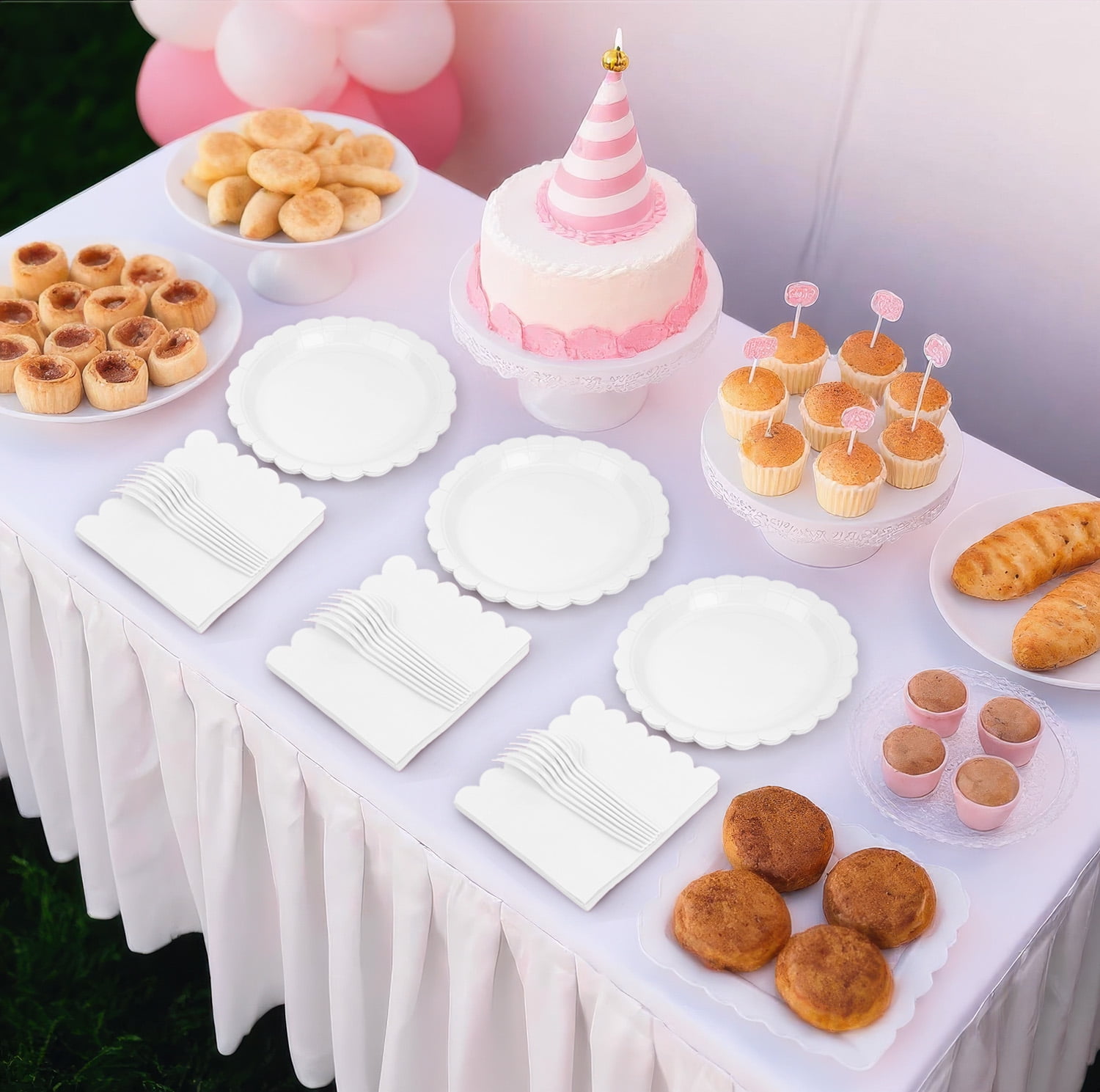 Inadays 175Pcs Disposable Party Supplies Includes Cream White Paper Plates Cup Napkins Forks Spoons Knives, Dinnerware Set for Garden Party Birthday BBQ Baby Shower Wedding, Serve 25 Guests