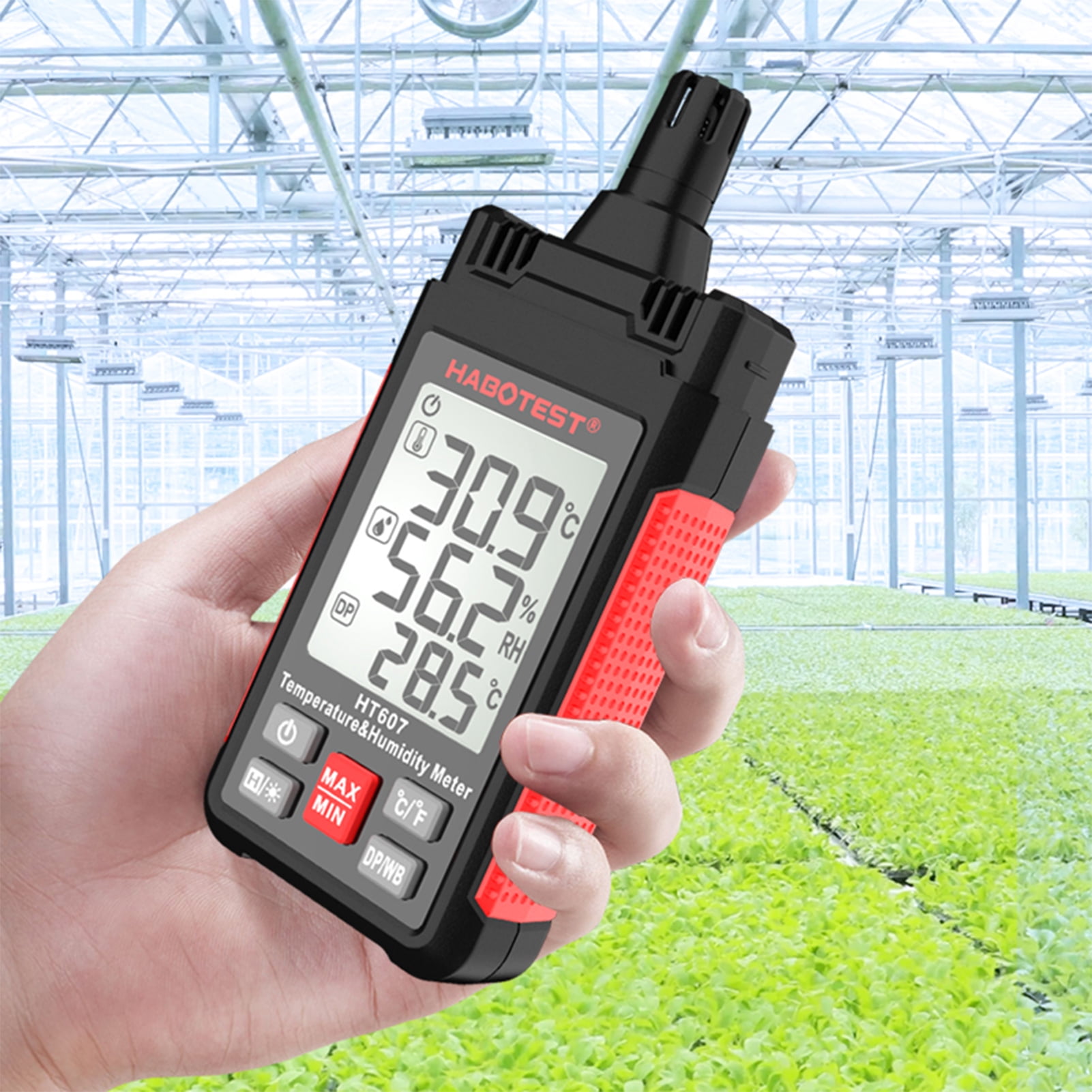 HABOTEST HT607 Digital Hygrometer Handheld Temperature & Humidty Meter Thermo-hygrometer LCD Thermometer Hygrometer Psychrometer Bulb Dew Point Temperature Humidity Detector with Max/Min/Da