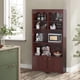thumbnail image 2 of De altura freestanding estante con doors: 5 niveles de madera almacenamiento estantes para para exposición in dormitorio, sala de estar, oficina en casa, o hallway - walnut, 2 of 8