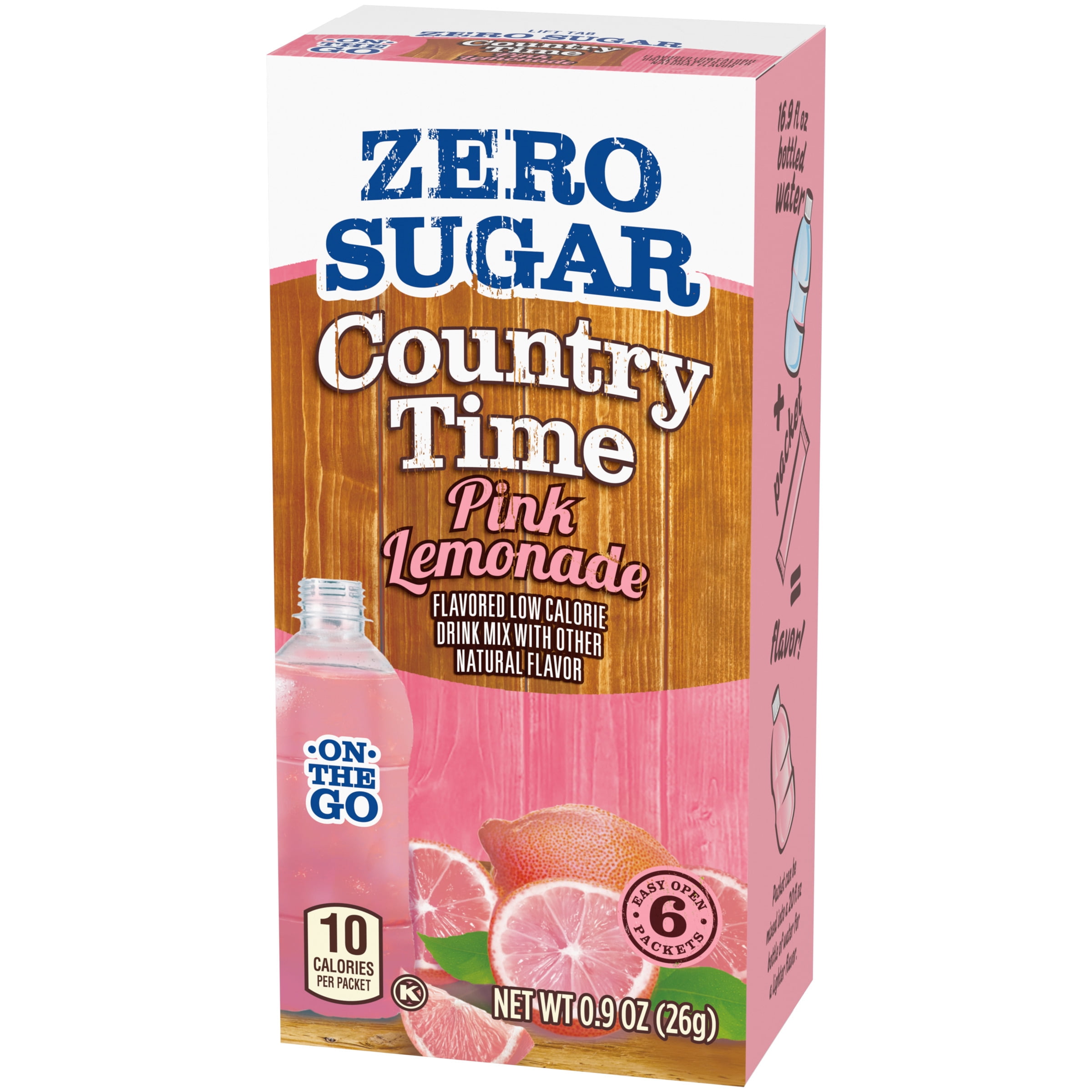 (4 pack) (1-Pack) Country Time Zero Sugar Pink Lemonade Drink Mix, 6 ct On-the-Go Packets