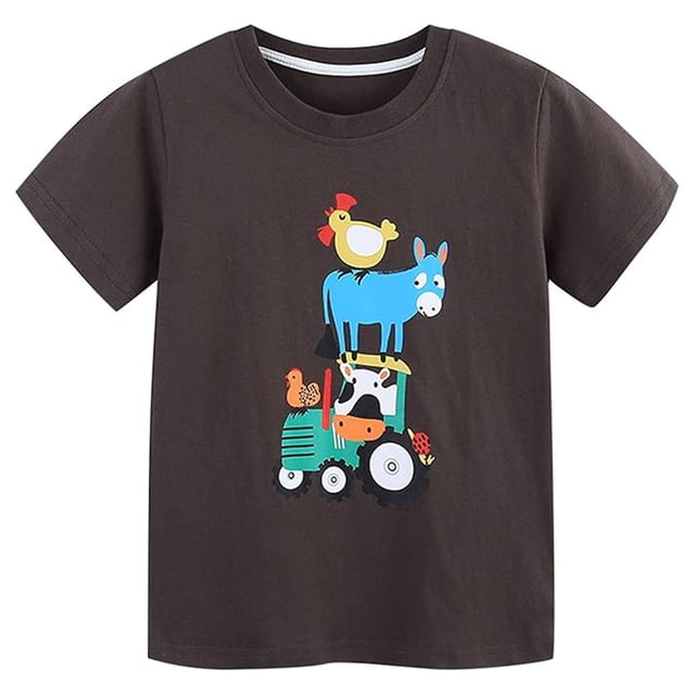 MEZZALL T-Shirts Confortables Col Rond Décontracté pour Enfants, Café, 3-4 Ans