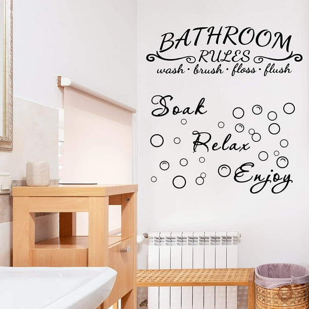 Pegatinas de pared para baño (2 piezas), vinilos decorativos con frase, para decorar el baño del hogar (negro)