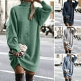 thumbnail image 2 of comerut Turtleneck Batwing Long Sleeves Ribbed Warm Plus Size Sweater Dress Ladies Autumn Winter Solid Color Knitted Casual Midi Dress, 2 of 8