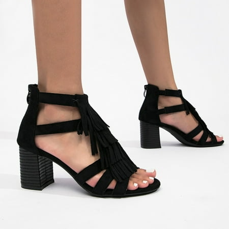 

Vedolay Summer Sandals for Women 2023 Women s Low Block Heel Sandal Strappy Open Toe Ankle Strap Low Block Sandal Black 7.50