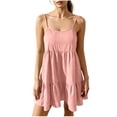 thumbnail image 2 of Xdegoge Linen Summer Boho Babydoll Dress for Women Mini Tiered Spaghetti Strap Sleeveless Sundress Flowy Flattering Lightweight Casual Beach Vacation Party Date Night, 2 of 7