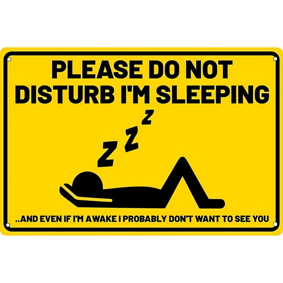 Vintage Treasure Gurus Funny Sleeping Do Not Disturb Metal Tin Sign - 8"x12" Garage Man Cave Office Wall Decor Sign, Bedroom, Humor Alert
