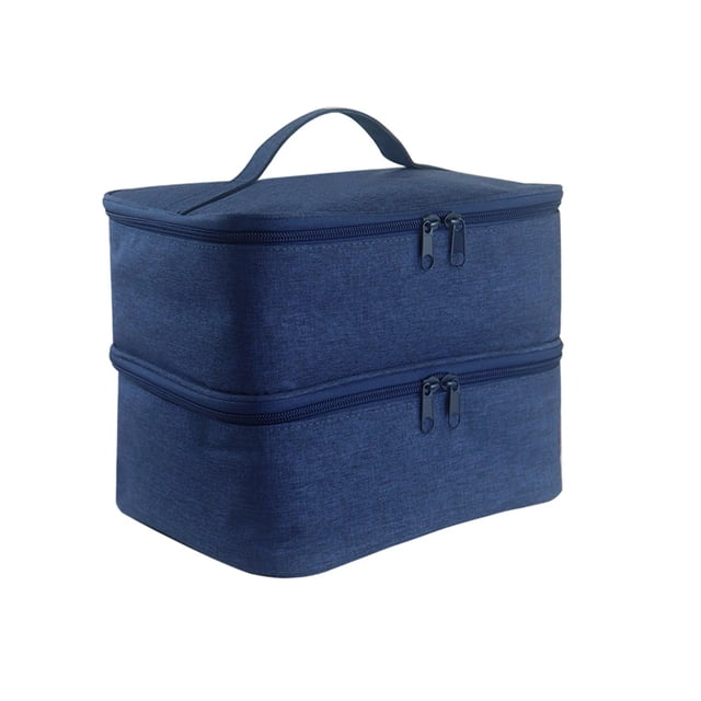Soidarity Caja de almacenamiento de esmalte de uñas, organizador de doble capa, soporte cosmético, bolsillo de malla, bolso de nailon, estuche Bolsas de maquillaje Azul