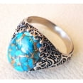 thumbnail image 3 of Blue Copper Turquoise Mans Ring, Natural Copper Turquoise Ring, Silver Jewelry, 925 Silver Ring, Birthday Gift, Heavy Mens Ring, Arabic Design, Ottoman Style Ring, Christmas, Turkey Mens Signet Ring, 3 of 6