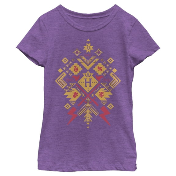 Girl's Harry Potter Hogwarts Icon Pattern Graphic Tee Purple Berry X Large