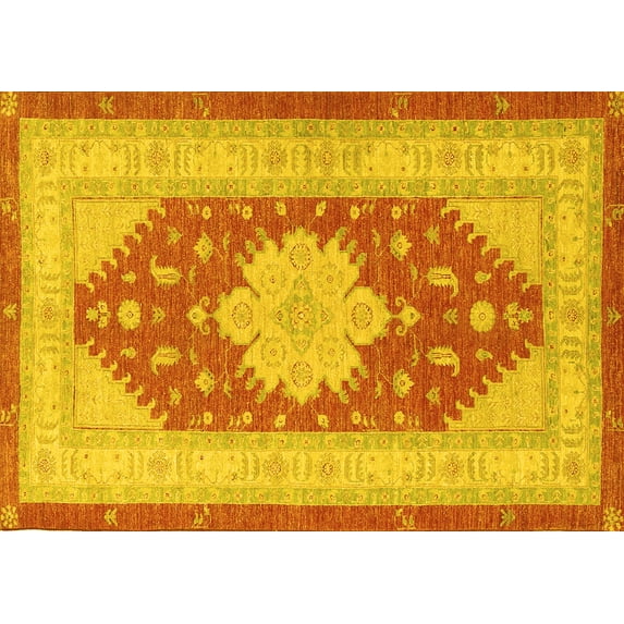 Ahgly Company Machine Washable Indoor Rectangle Persian Yellow Traditional Area Rugs, 5' x 8'