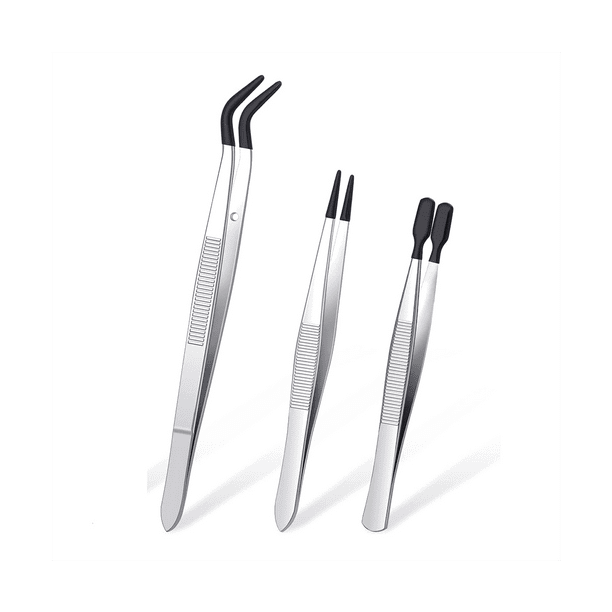 3 Pieces Tweezers with Rubber Tips Tweezers PVC Coated Tweezers Set