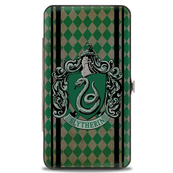 The Wizarding World of Harry Potter Wallet, Hinged, Slytherin Crest Stripes Diamonds Greens Black, Vegan Leather