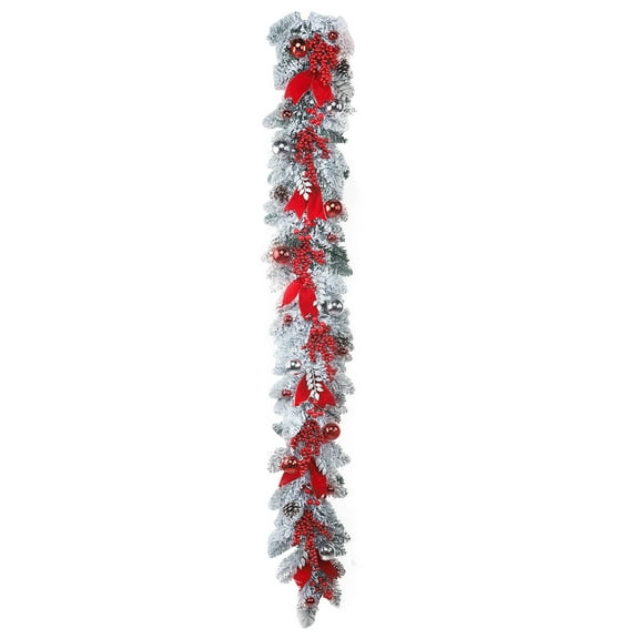 Wadada 1.5FT Christmas Garland,Artificial Snowy Xmas Garland Indoor Outdoor,Garland with Pine Cones and Red Berries for Christmas Decorations Table Mantle Background Wall Room Winter Decoration