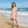 thumbnail image 2 of CCRFTGI Linen Short Sleeve Summer Dress for Child Girls 10-12 Basic A Line Swing Skater Dress Loose Fit Holiday Girls Fashion Dresses Pink 11-12 Years, 2 of 9