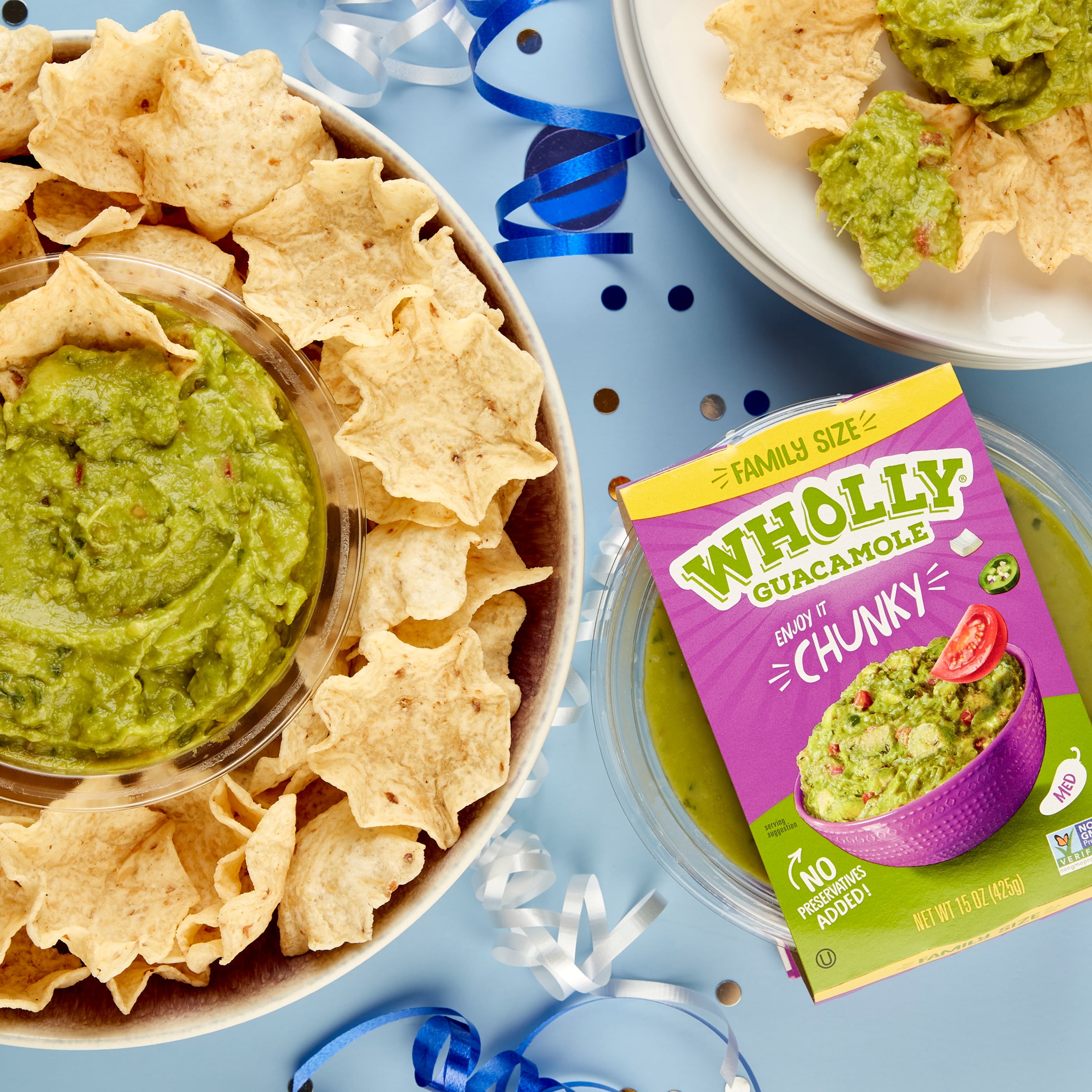 WHOLLY Guacamole Chunky Bowl, Hass Avocados, No preservatives added, 15 oz