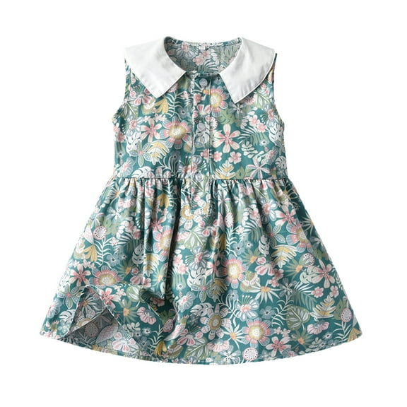 Fesfesfes Toddler Infant Baby Girls Sleeveless Vest Dress Floral Printed Princess Dress for Little Girls On Sale