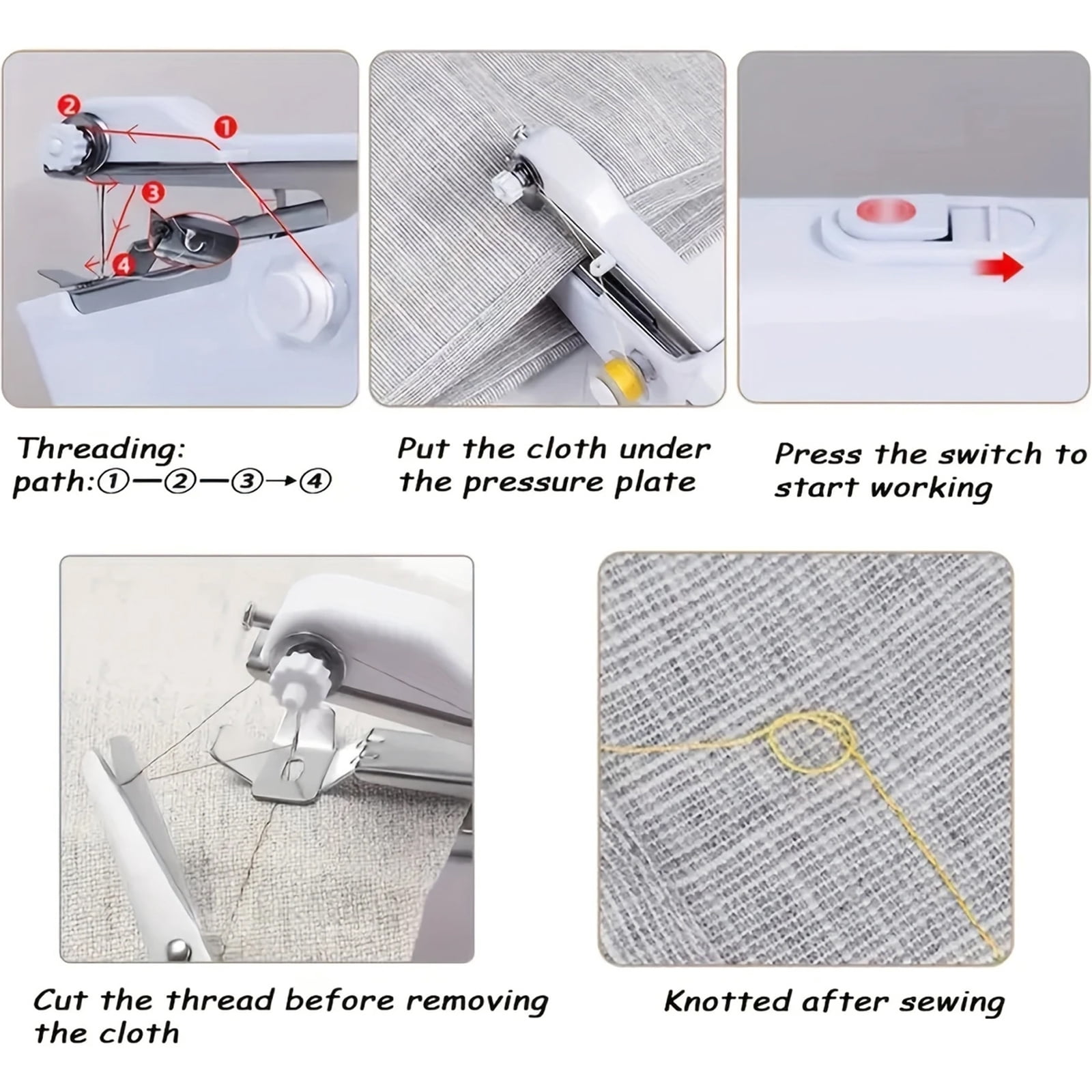 3 Pack Portable Handheld Sewing Machine, 2025 New Fast Stitch Mini Electric Sewing Machines, Small Hand Held Sewing Machine for Adults Beginners DIY Fabrics Clothes Home Travel (White)