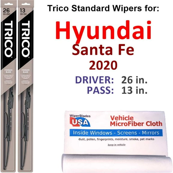 Wiper Blades (Set of 2) compatible with 2020 Hyundai Santa Fe
