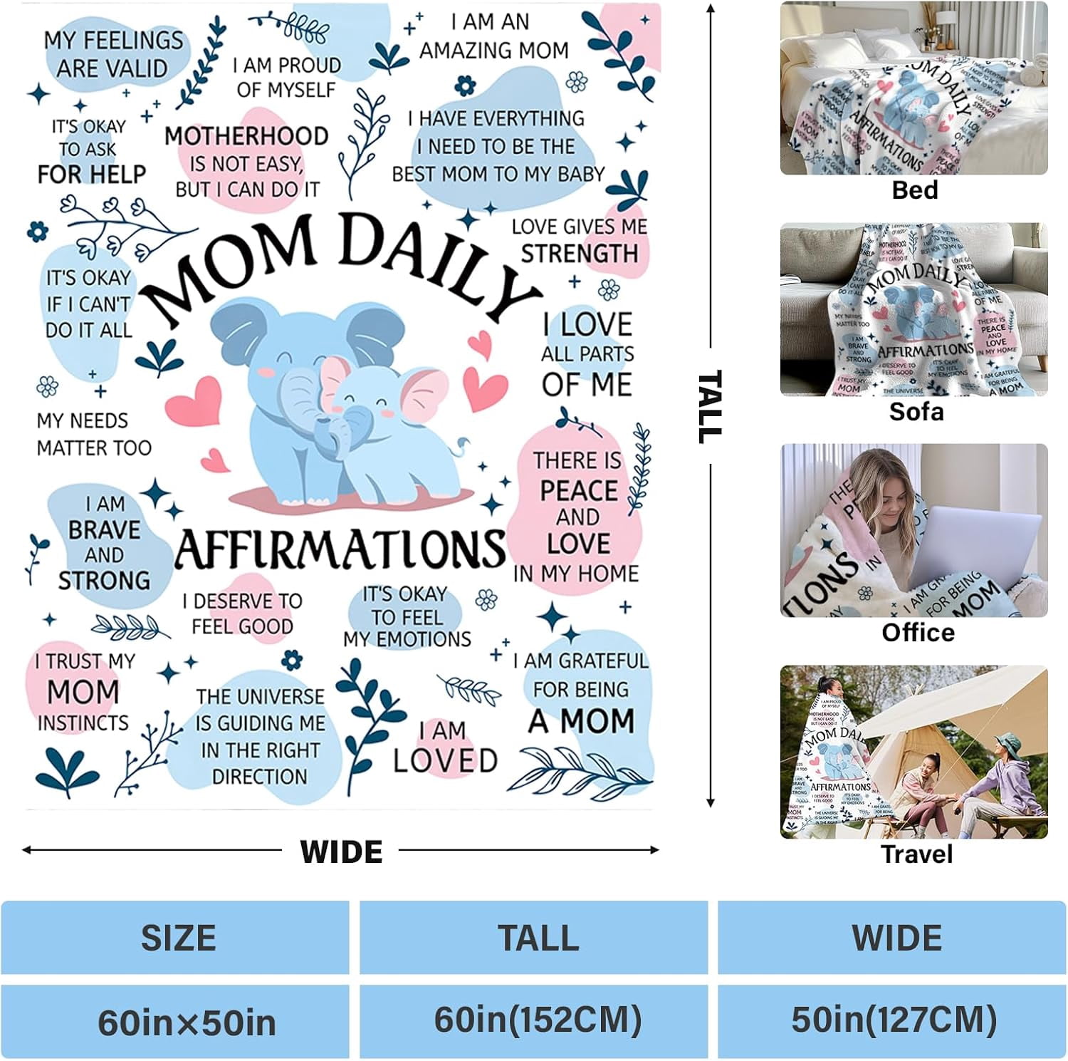 New Mom Gifts for Women, New Mom Blanket, Gifts for New Mom with Mom Daily Affirmations Messages, First Time Mom Gifts Ideas, New Mom Care Gift After Baby, New Pregnancy Gifts for Mom