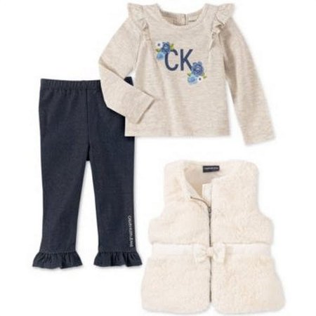 Calvin Klein Baby Girls Faux-Fur Vest Top and Pants, Choose Sz/Color: 18 Mo/Assorted(Ivory)
