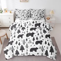 Manfei Wild Bear 7-Piece Twin Bedding Sets,Jungle Animal Bedding Comforter Set,Cartoon Pine Tree Sheet Sets For Kids,Super Cozy Room Decor Reversible