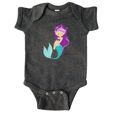 

Inktastic Cute Little Mermaid Purple Hair Purple Sea Star Gift Baby Girl Bodysuit