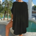 thumbnail image 4 of Women's Crochet Beach Cover Up V Neck Tie Front Striped Knit Sheer Oversized Tunic Tops Boho Beach Wear Plus Size Swimsuit Cover up Black One Size, 4 of 6