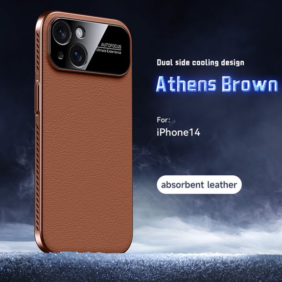 Designed for iPhone 14 Heat Dissipation Phone Case,Side Hollowed-out Design,Precision Lens Protectipn,PU Leather Shockproof Anti-scratch Rugged Thin Fit Durable Phone Case,Brown