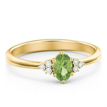 Birthstone Oval Ring with Shoulder Accents - Peridot (August)