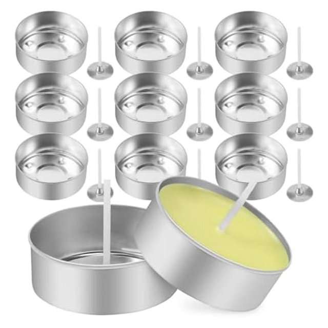 150 piezas de vasos de aluminio para velas de té, latas de metal para velas de té con 150 piezas de mechas de velas, velas vacías para Ca silver, silver