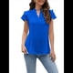 thumbnail image 2 of Blusas Elegantes Informales de Vestir para Mujer, Blusas de Corta con Volantes y Cuello en V, Blusas de Trabajo de Negocios Elegantes Azul L, 2 of 8