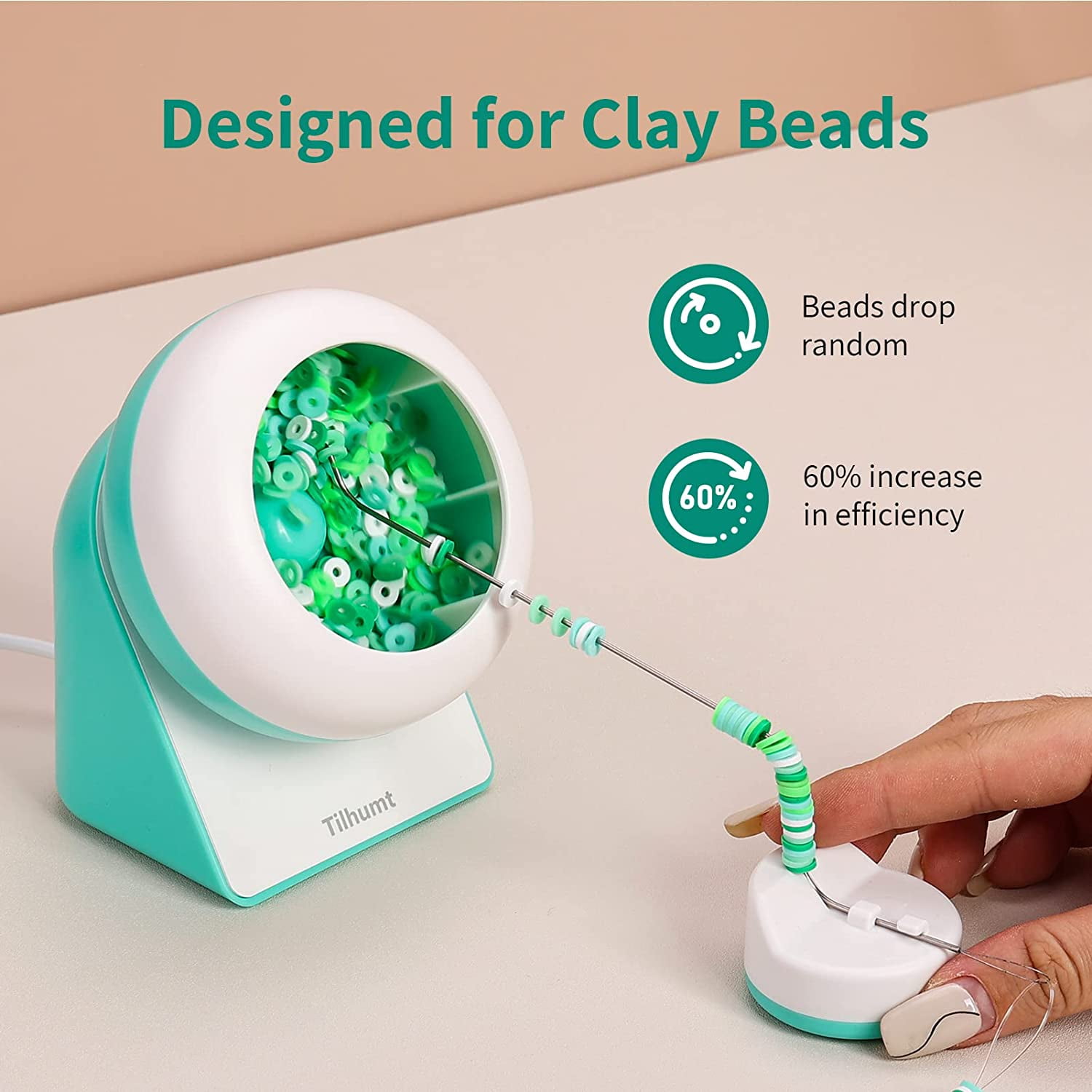 Tilhumt Clay Bead Spinner, Electric Bead Spinner for Jewelry Making, Automatic Clay Beads Bowl with Big Eye Needle and Thread for Bracelets Making