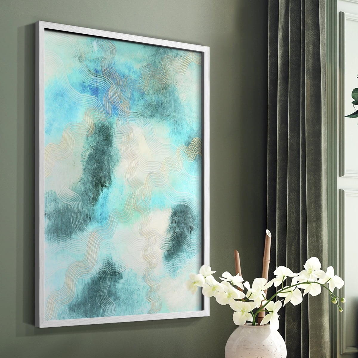 Blue Shift II Framed Print in White Solid Wood Framed Print No Nail Hanging