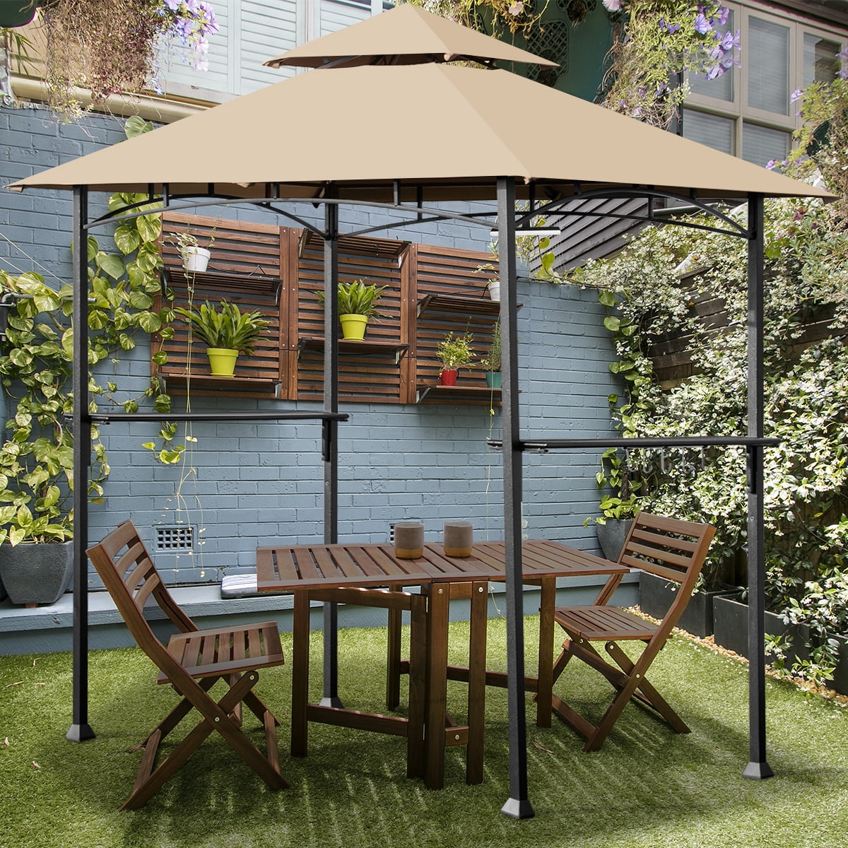 Patiojoy 8' x 5' Outdoor Patio Barbecue Grill Gazebo 2-Tier BBQ tent with LED Lights