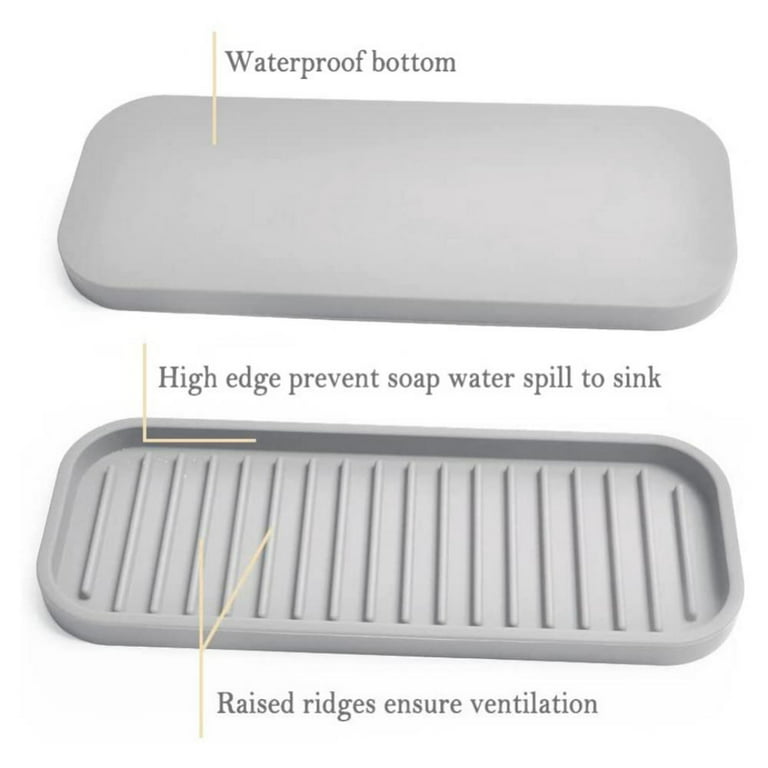 Zerofeel 1Pcs Silicone Kitchen Soap Tray, Sink Tray for Kitchen Counter/Soap Bottles, Sponge Holder and Organizer, Size: 9.53 x 8.46 x 0.75, Gray