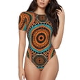 thumbnail image 1 of Saiise Style Tribal Africain Motif Combinaison à Manches Courtes pour Femmes Col Rond Pyjama Justaucorps Extensible avec Fermeture à Pression-Petit, 1 of 7