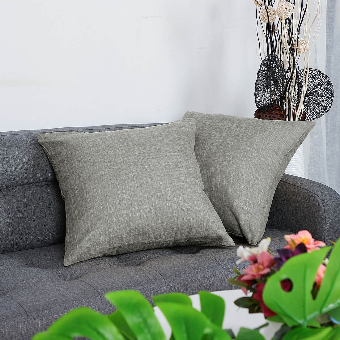 Unique Bargains 2 Pack Cotton Linen Throw Pillow Covers 18" x 18" Gray