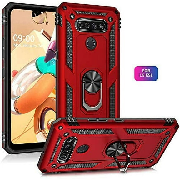 LG K51, LG Reflect Phone Case Hybrid 360° Ring Stand Armor impact Shockproof Dual Layers TPU 2 in 1 Protection Holder with Ring Kickstand Bracket for Magnetic Car Mount Cover RED for LG K51 /Reflect
