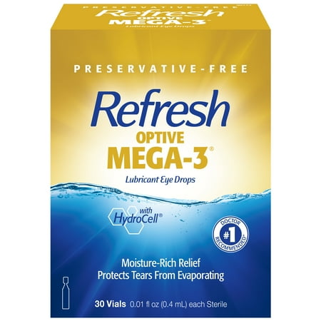 Refresh Optive Mega-3 Lubricant Eye Drops Preservative-Free Artificial Tears, 0.4 ml, 30 Count