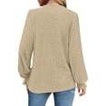 thumbnail image 1 of Top de manga larga con cuello en V y ribete de encaje para mujer - Blusa con detalle de ojales, poliéster/spandex, informal/playa - Tallas S-XXL, 1 of 6